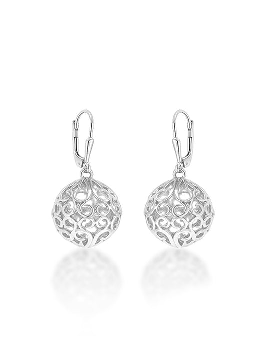 Silver Bloom Filigree Ball Dangle Earrings
