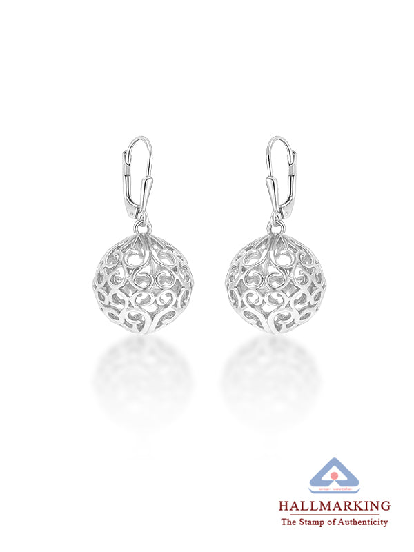 Silver Bloom Filigree Ball Dangle Earrings