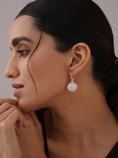 Silver Bloom Filigree Ball Dangle Earrings