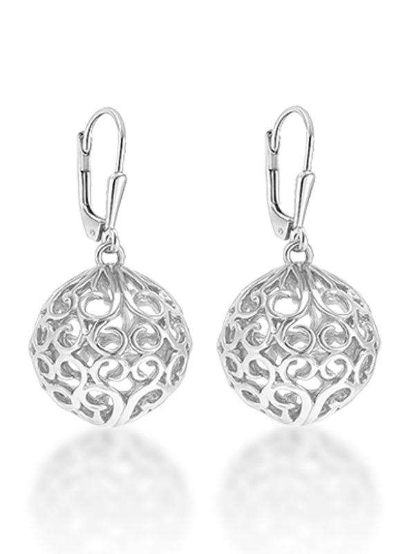 Silver Bloom Filigree Ball Dangle Earrings