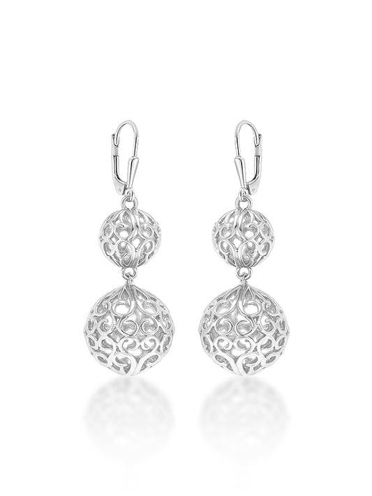 Silver Petal Cascade Filigree Dangle Earrings