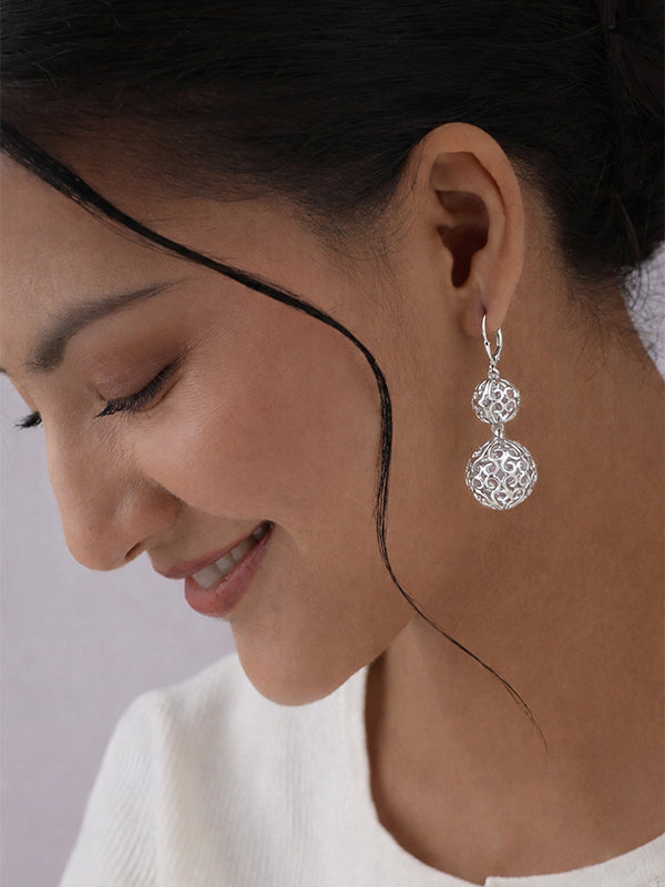 Silver Petal Cascade Filigree Dangle Earrings