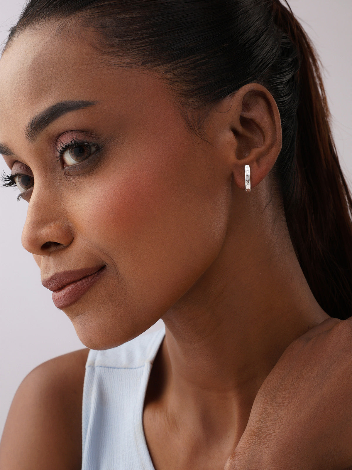 Martella Hammered J-Hoop Women's Stud Earrings