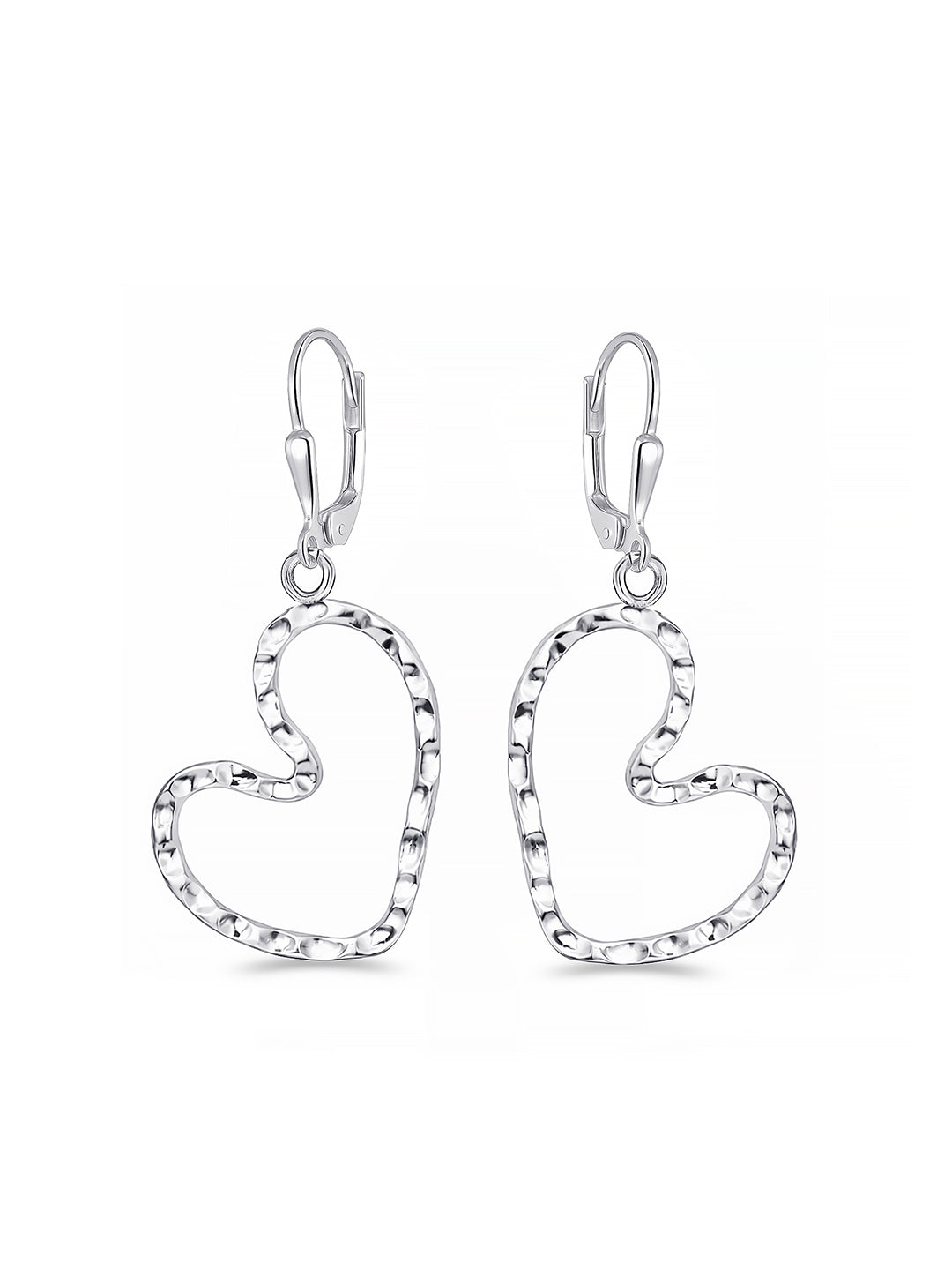 Cuore Hammered Open Heart Women's Drop Earrings