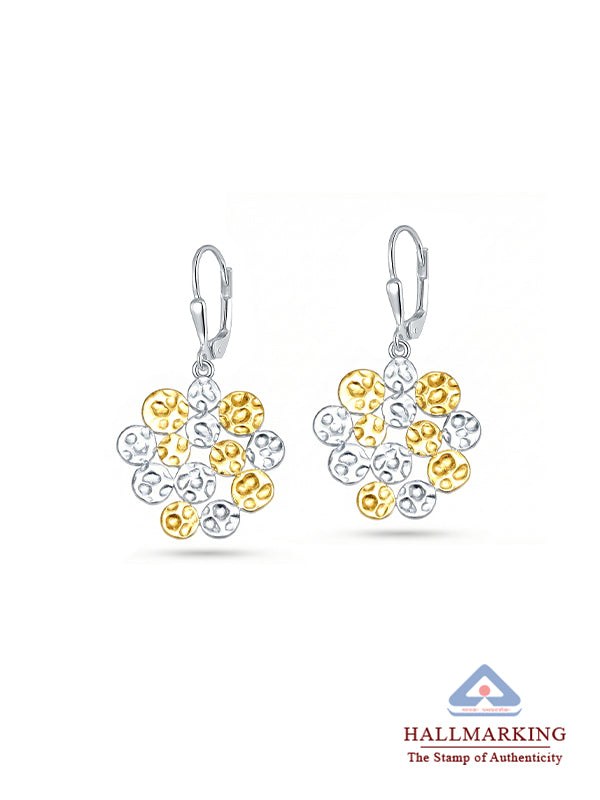 Elys Hammered Texture Dual Tone Dangler Earrings for Women