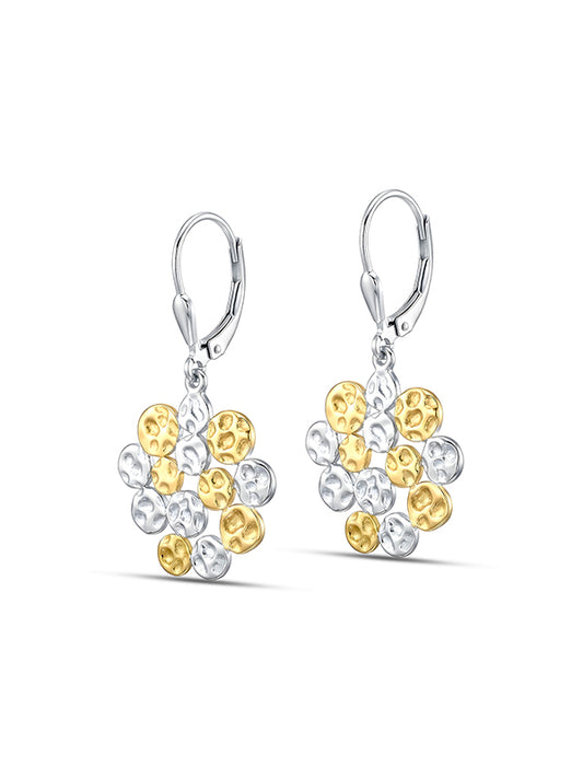 Elys Hammered Texture Dual Tone Dangler Earrings for Women