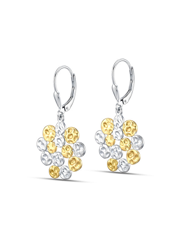 Elys Hammered Texture Dual Tone Dangler Earrings for Women