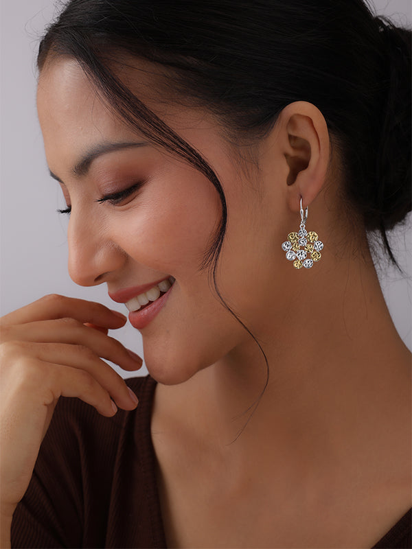 Elys Hammered Texture Dual Tone Dangler Earrings for Women