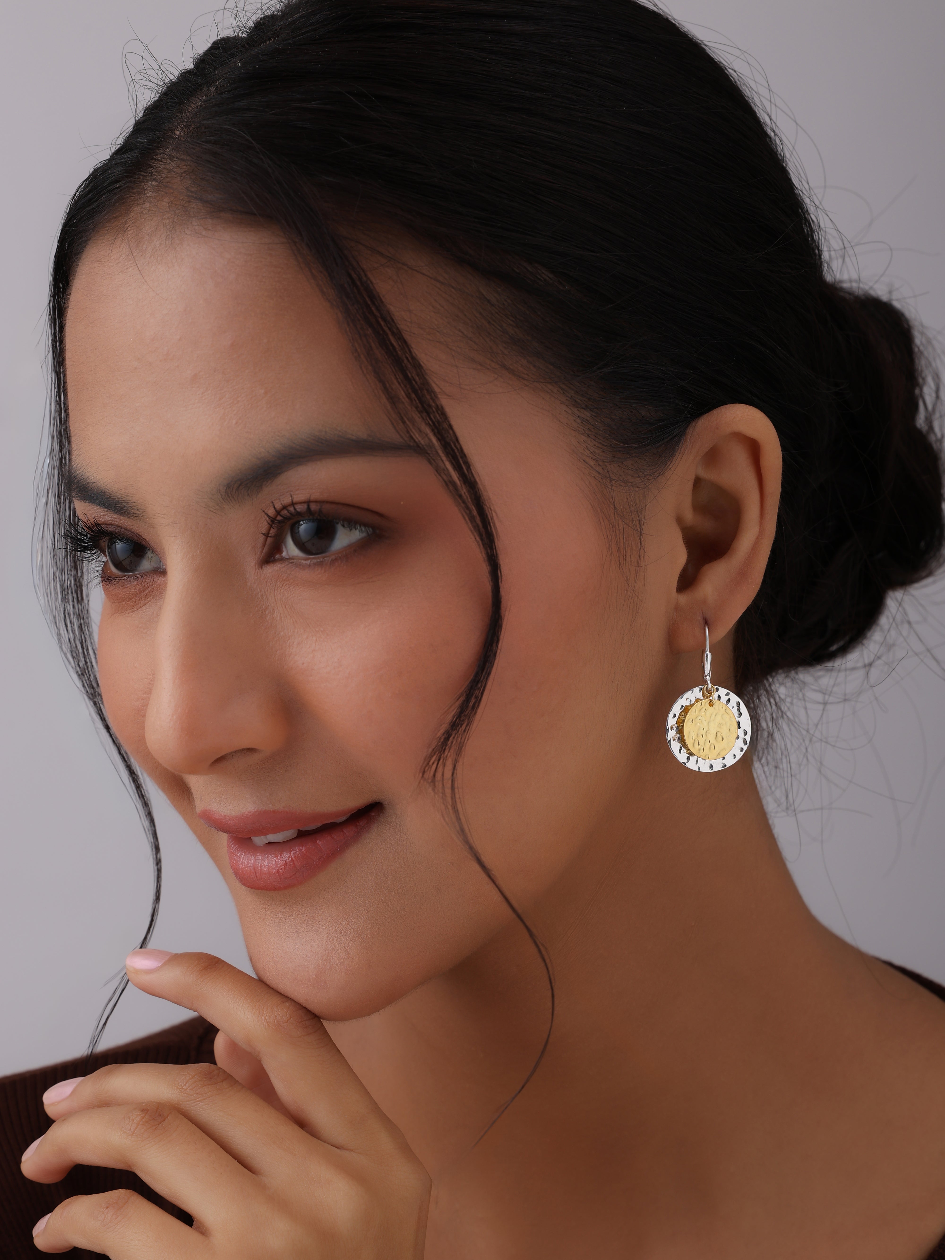 Dual Tone Drop Earrings
