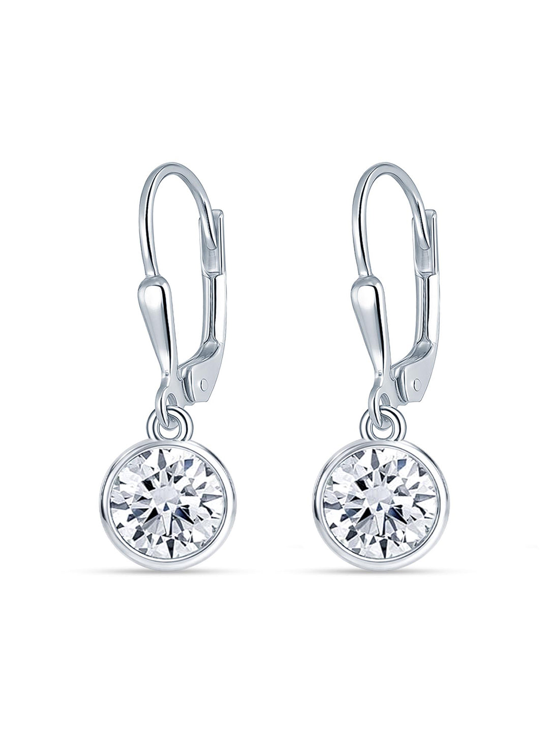 Stellina Round Bezel CZ Leverback Women's Drop Earrings