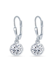 Stellina Round Bezel CZ Leverback Women's Drop Earrings