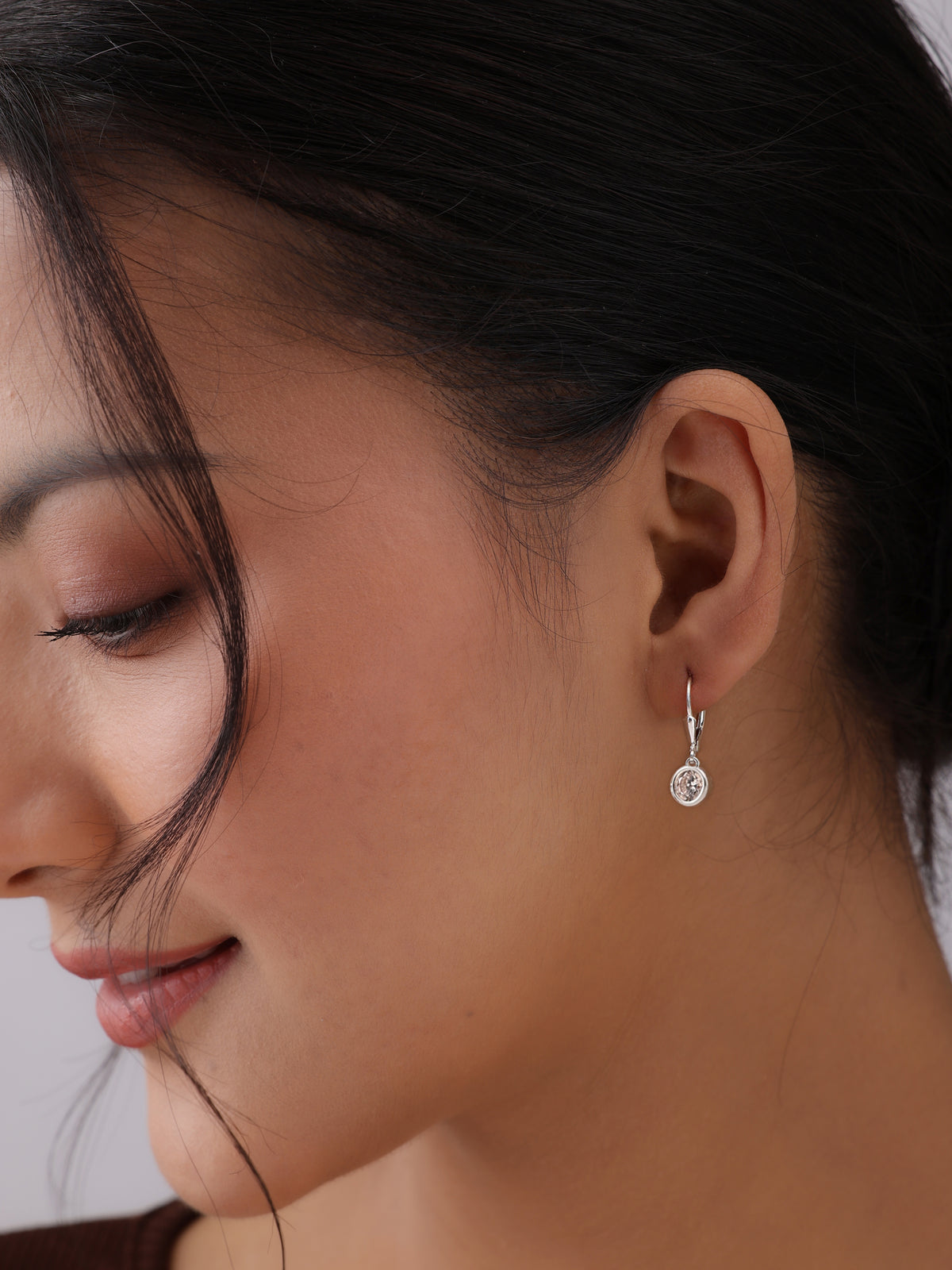 Stellina Round Bezel CZ Leverback Women's Drop Earrings