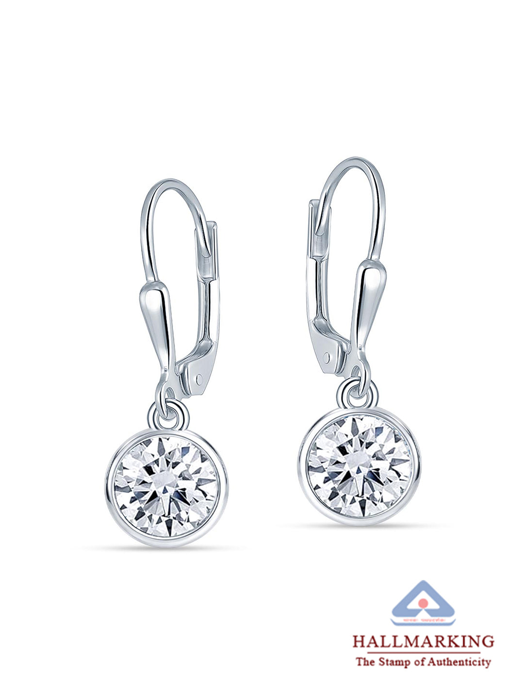 Stellina Round Bezel CZ Leverback Women's Drop Earrings