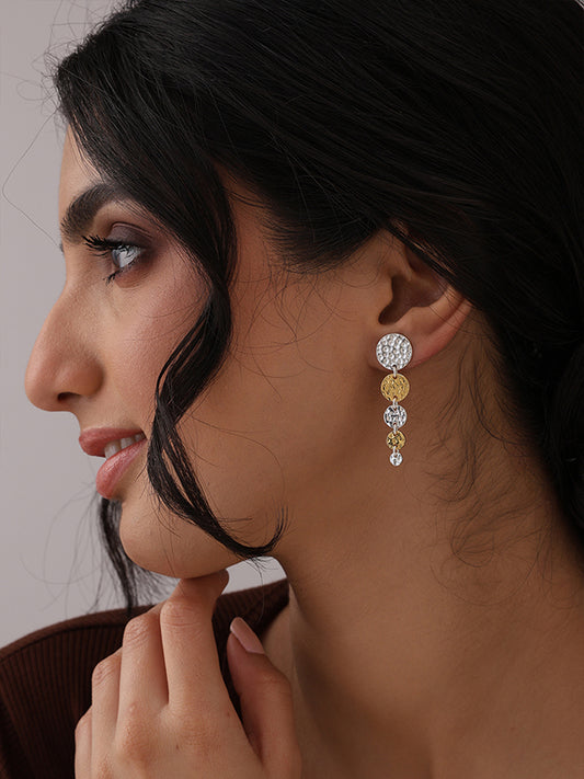 Lunara Hammered Texture Dual Tone Dangler Earrings for Women