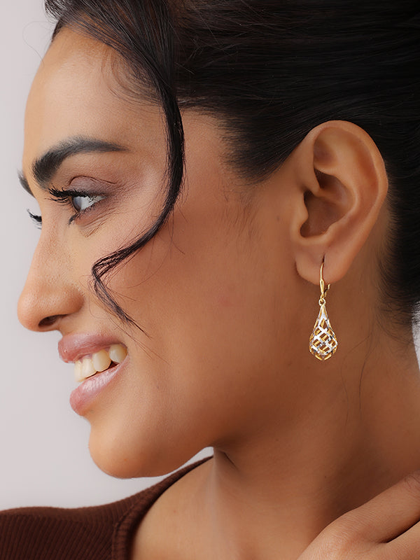 Drop Shape Sculptural Dangler in Flash Gold