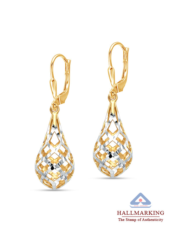 Drop Shape Sculptural Dangler in Flash Gold