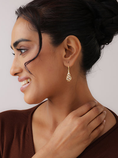 Drop Shape Sculptural Dangler in Flash Gold