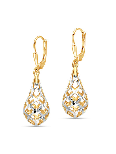 Drop Shape Sculptural Dangler in Flash Gold