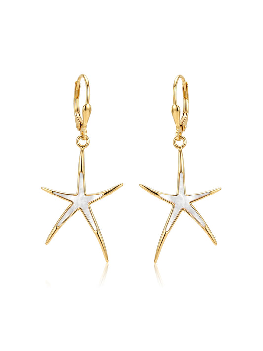 Golden StarFish Mother of Pearl Dangle Earrings