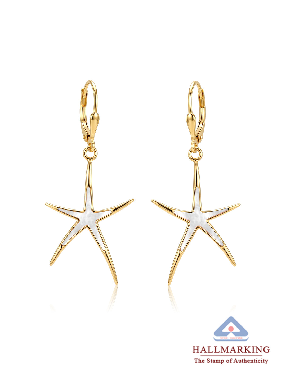 Golden StarFish Mother of Pearl Dangle Earrings