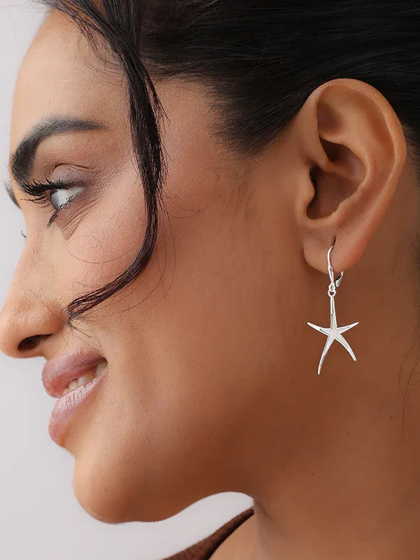 StarFish Sculptural Mother of Pearl Dangler in Silver