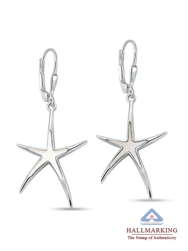 StarFish Sculptural Mother of Pearl Dangler in Silver