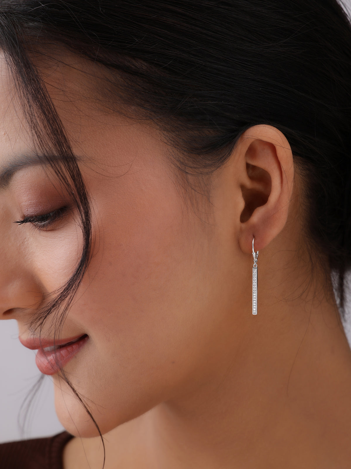 Linea Vertical CZ Bar Women's Drop Earrings