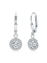Aureola Round CZ Small Halo Women's Drop Earrings