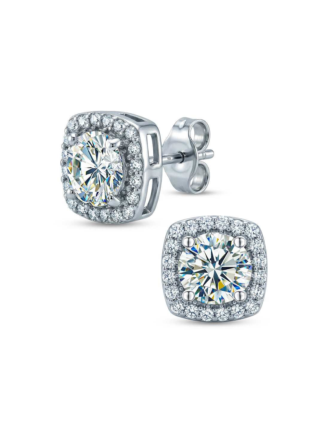 Quadra Moissanite Square Halo Unisex Stud Earrings
