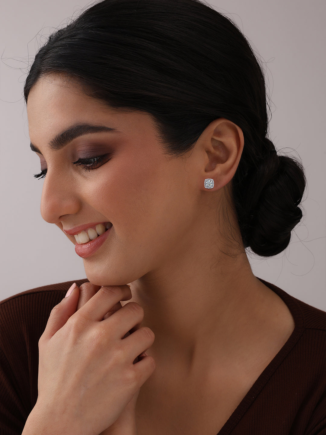 Quadra Moissanite Square Halo Unisex Stud Earrings