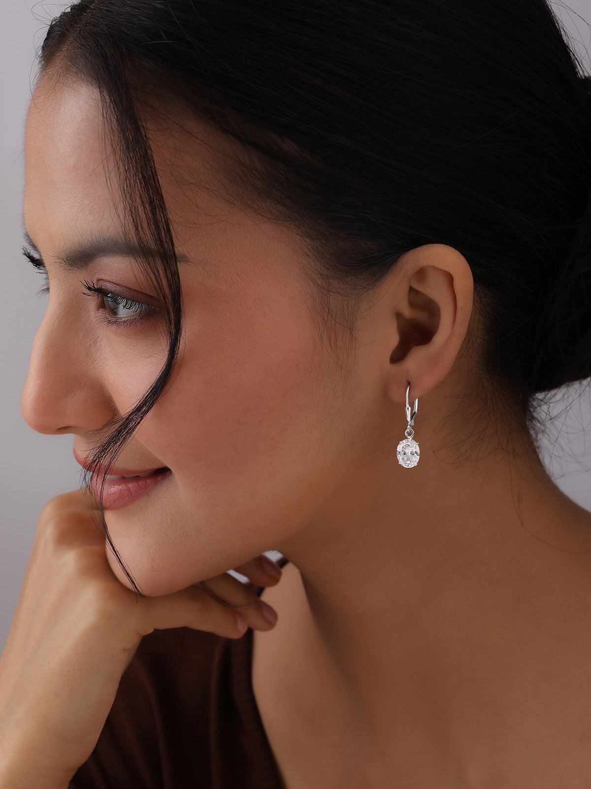 Ovale Oval CZ Leverback Women's Drop Earrings