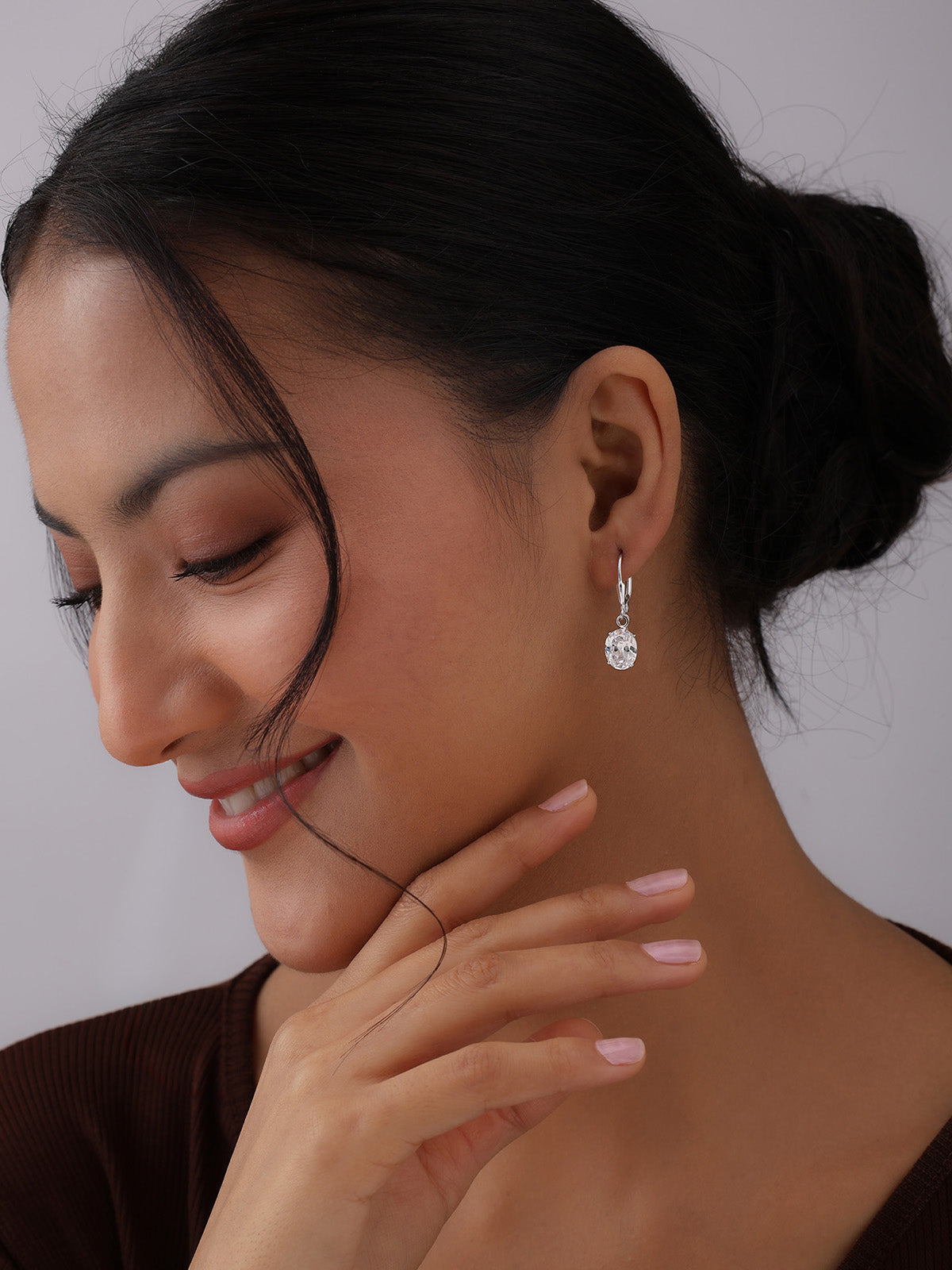 Ovale Oval CZ Leverback Women's Drop Earrings