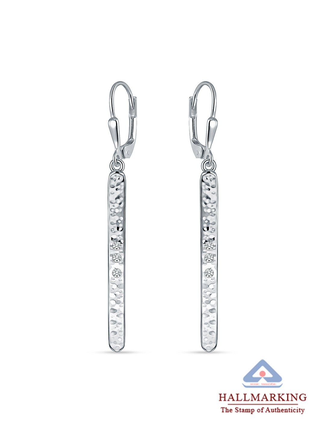 Martella CZ Hammered Bar Women's Drop Earrings
