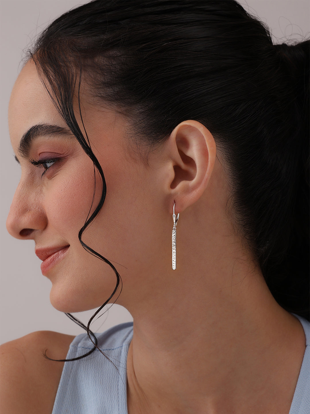 Martella CZ Hammered Bar Women's Drop Earrings