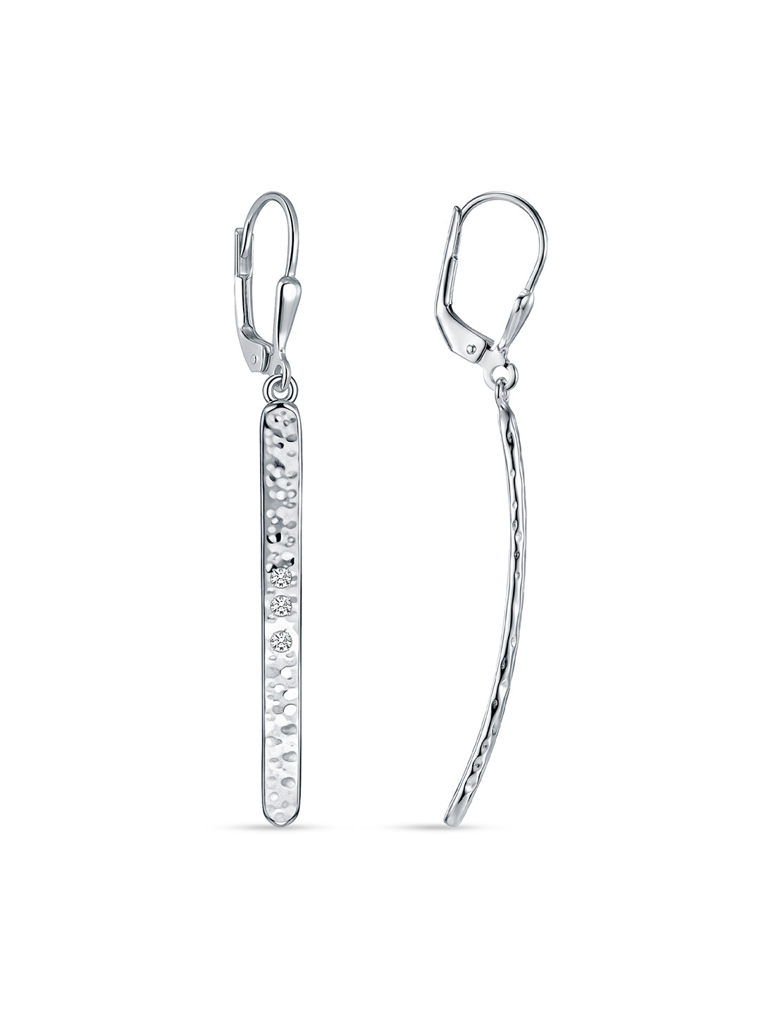 Martella CZ Hammered Bar Women's Drop Earrings