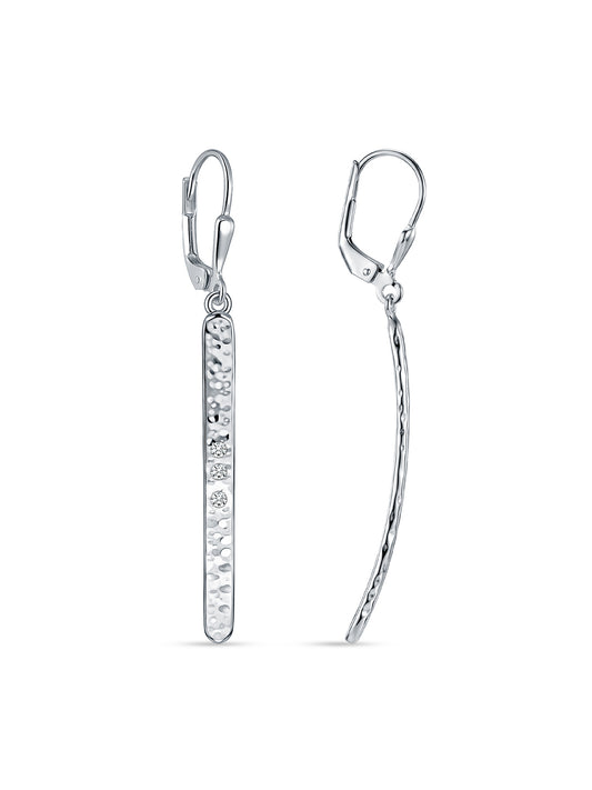 Martella CZ Hammered Bar Women's Drop Earrings