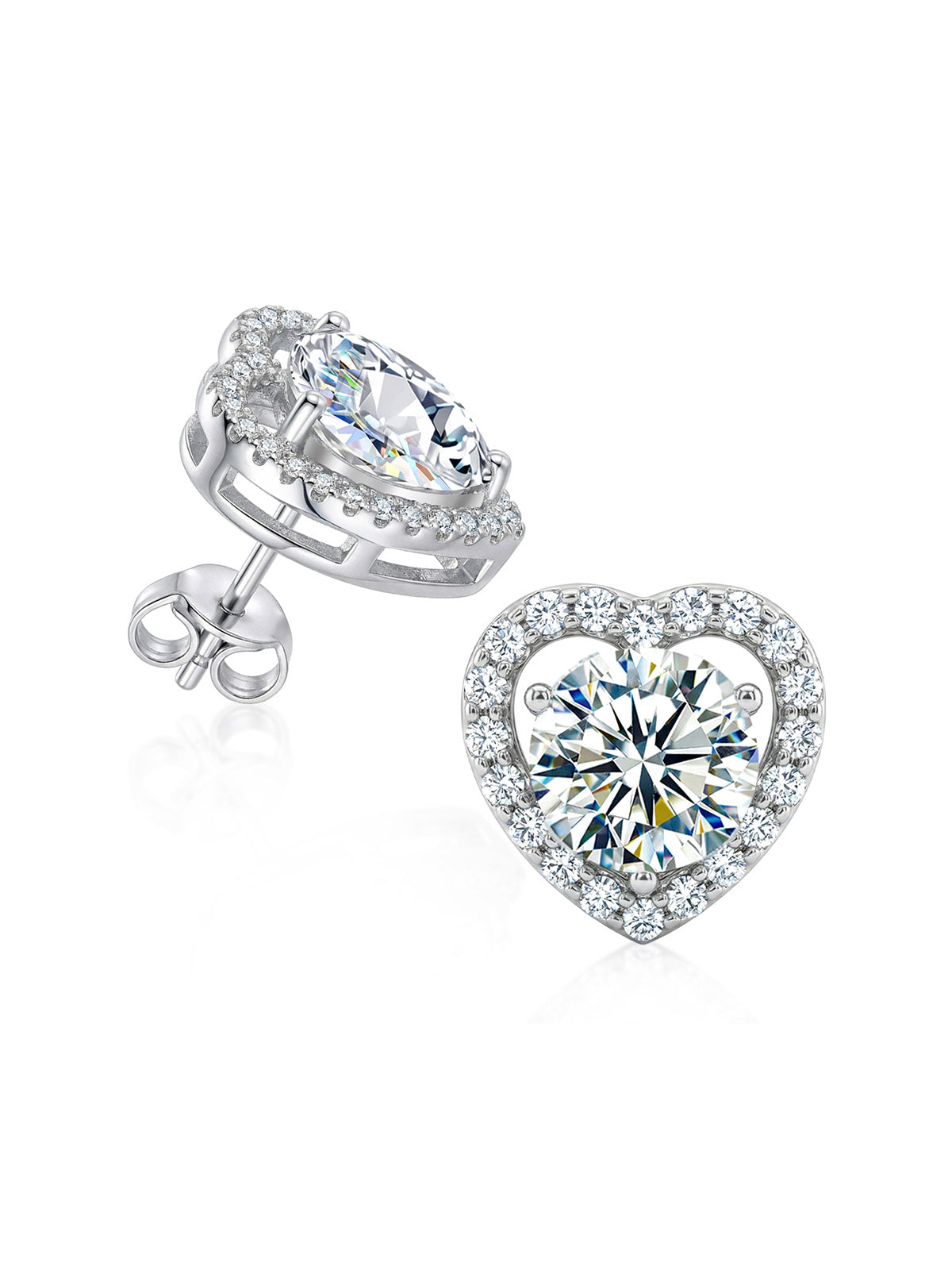 Cuore Moissanite Halo Heart Women's Stud Earrings