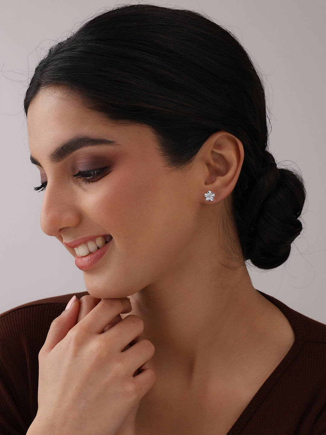 Plumeria Blossom CZ Flower Women's Stud Earrings