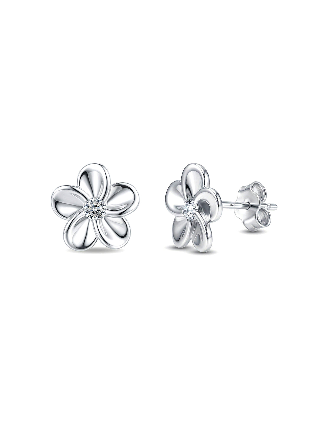 Plumeria Blossom CZ Flower Women's Stud Earrings