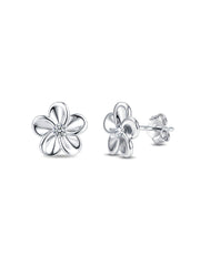 Plumeria Blossom CZ Flower Women's Stud Earrings