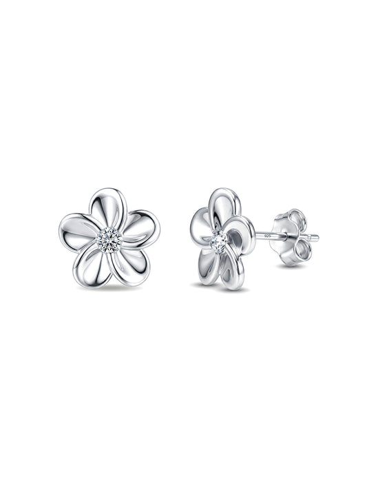 Plumeria Blossom CZ Flower Women's Stud Earrings
