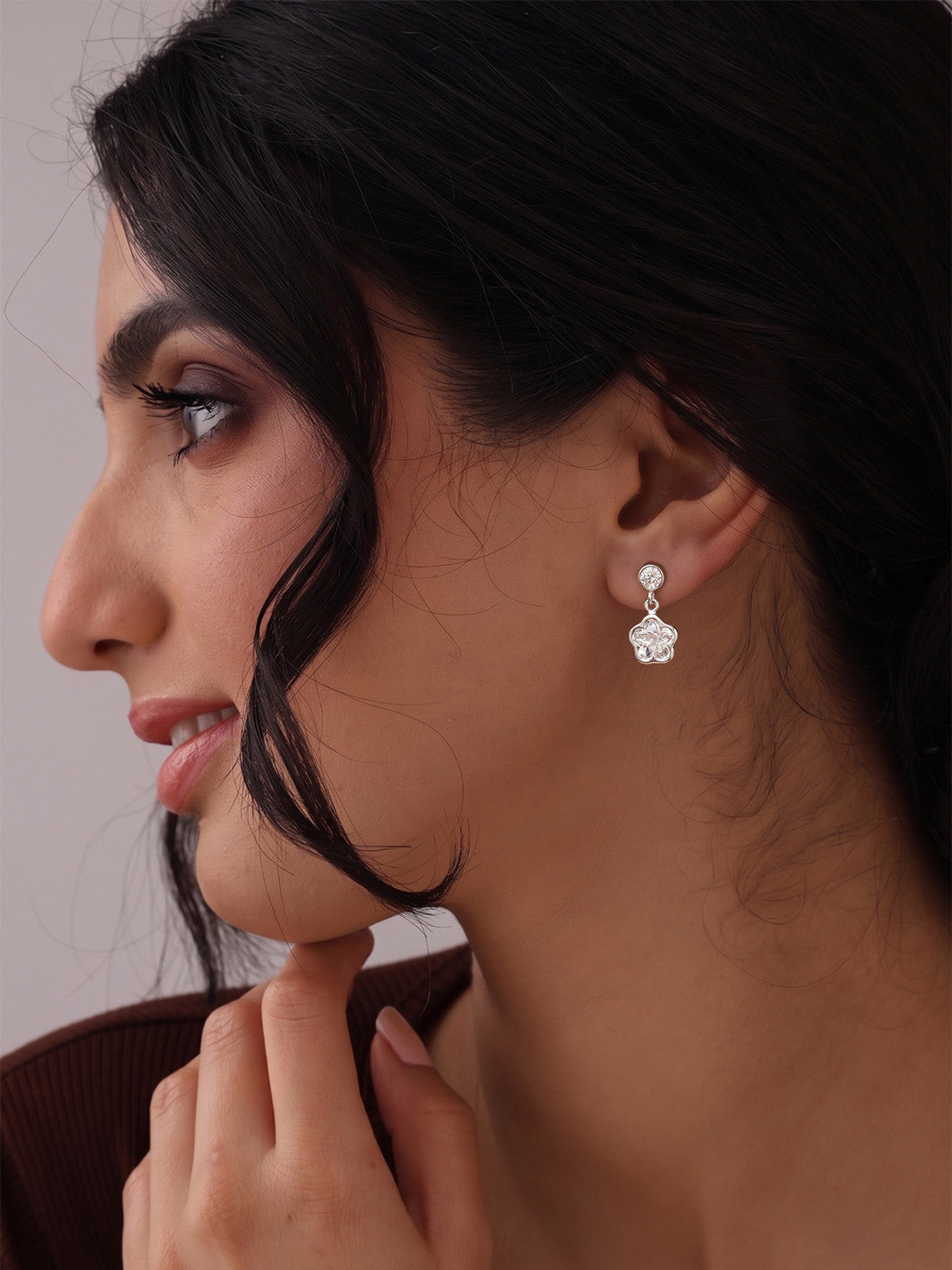 Rhodium Crystal Dangler Earrings