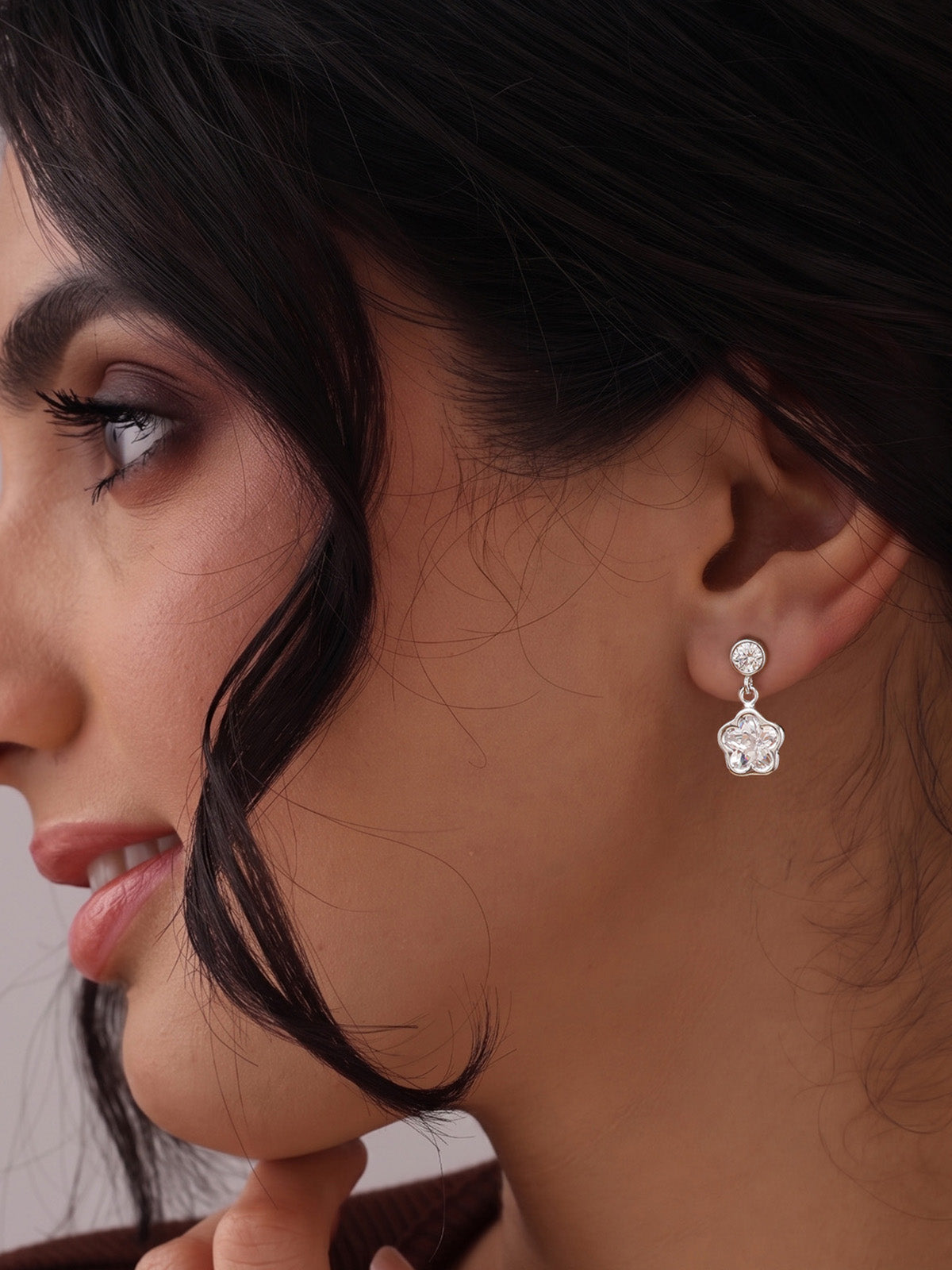 Rhodium Crystal Dangler Earrings