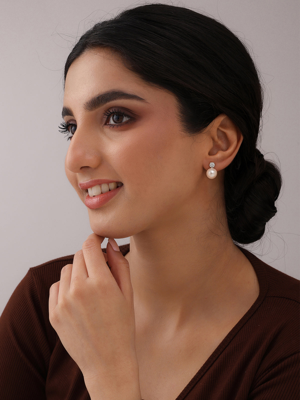 Pearl & Cubic Zirconia Front-Back Earrings