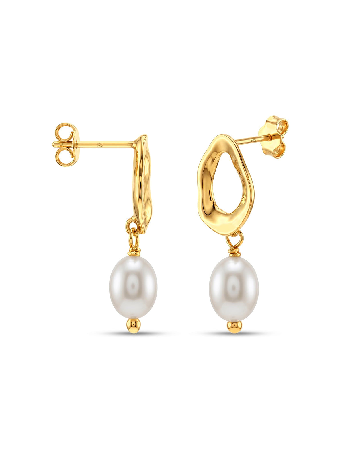 Textured Hoop Pearl Drop Earrings