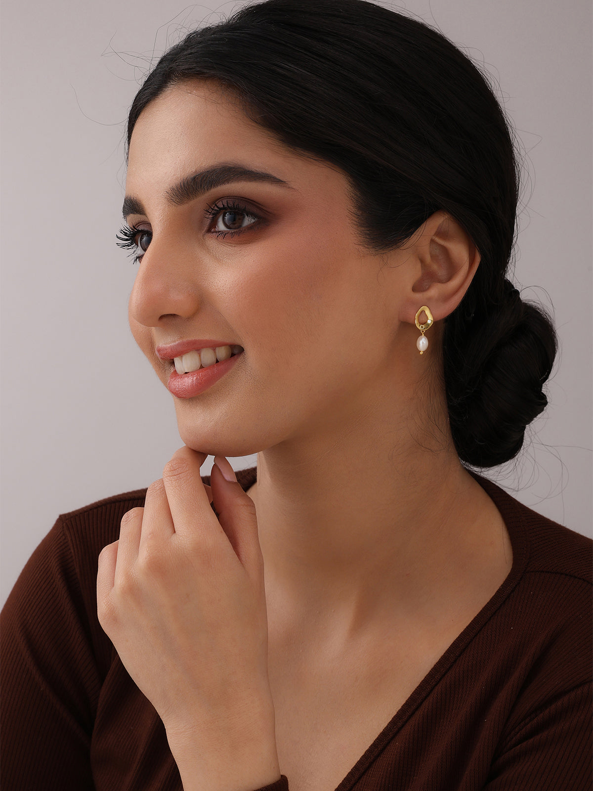 Textured Hoop Pearl Drop Earrings
