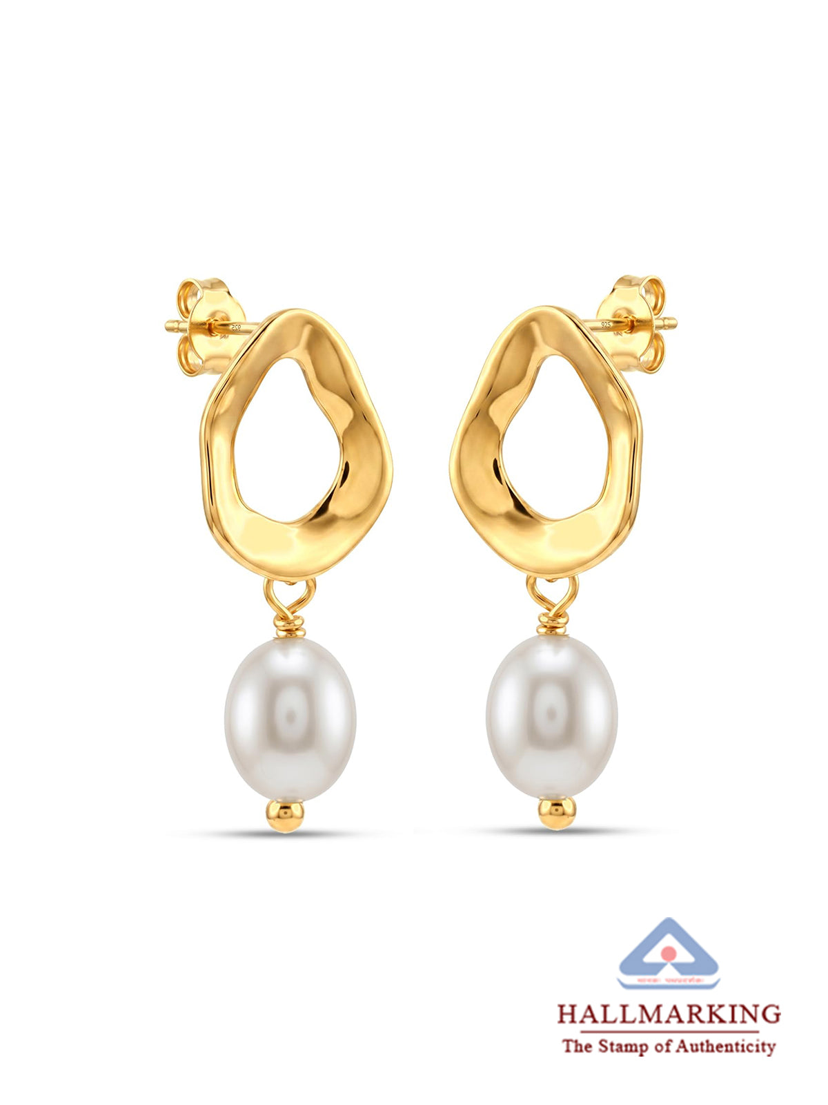 Textured Hoop Pearl Drop Earrings