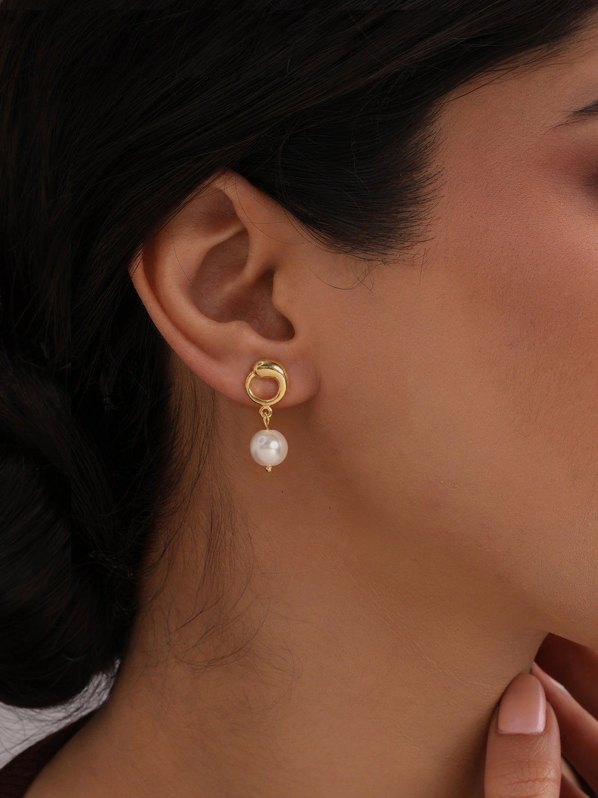 Pearl Drop Gold Tone Earrings