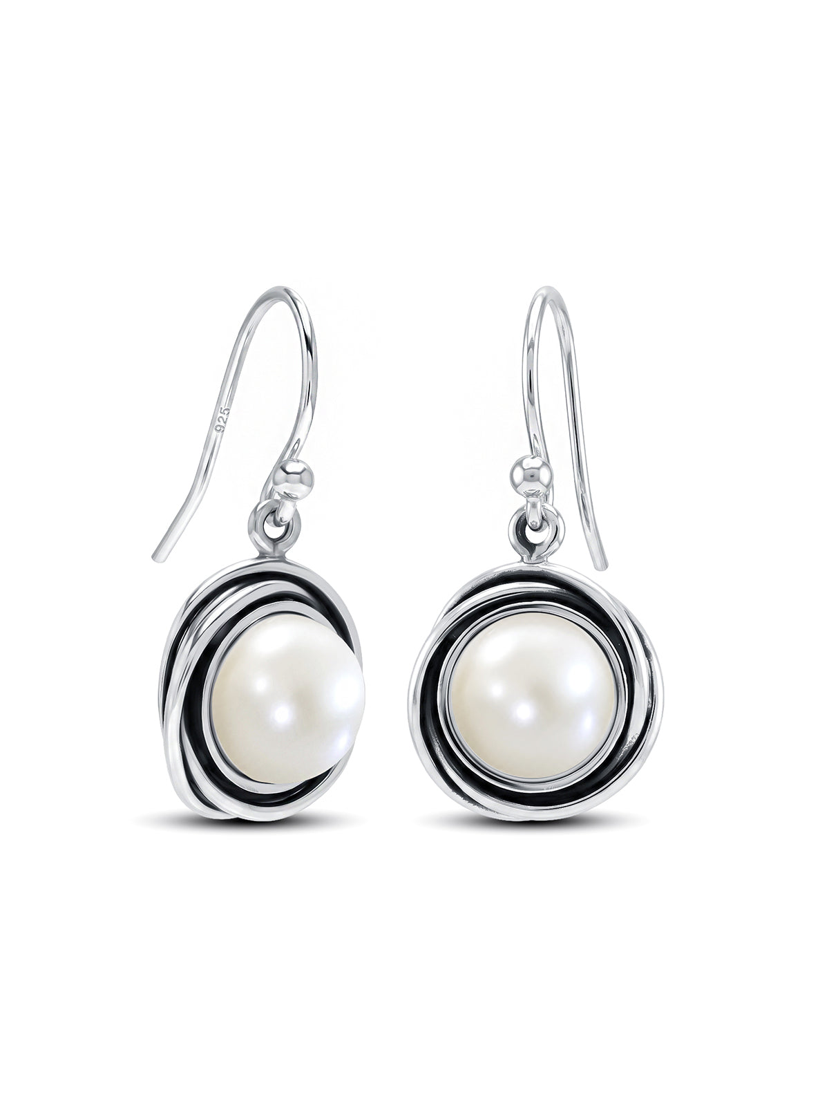 Boho Fish Hook Antique Vintage Circular Pearl Dangle Earrings