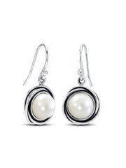 Boho Fish Hook Antique Vintage Circular Pearl Dangle Earrings